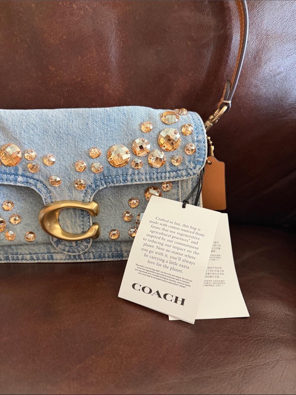 Coach Tabby 26 Denim with Crystal Shoulder Bag with Gold Crystal Embellishments - Picture 2 of 9